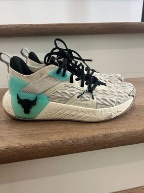 Under Armour Project Rock HOVR Training Shoes in Cream & Teal with Black Accents